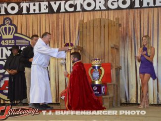 Dave Argabright crowns Anthony Macri after winning the Kings Royal Saturday night at Eldora Speedway. (T.J. Buffenbarger Photo)