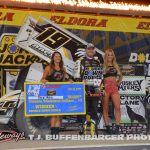 Brent Marks after winning the first main event during the Double Down Duels at Eldora Speedway. (T.J. Buffenbarger Photo)