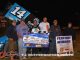 Zane Devault in victory lane with his family in crew after winning the GLSS feature event Friday night at I-96 Speedway. (T.J. Buffenbarger Photo)