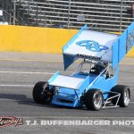 Mike Anderson spins during qualifying at Berlin Raceway. (T.J. Buffenbarger Photo)