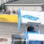 Mike Anderson spins during qualifying at Berlin Raceway. (T.J. Buffenbarger Photo)