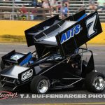 JoJo Helberg (#7) racing with Joe Ligouri (#5) Saturday at Berlin Raceway. (T.J. Buffenbarger Photo)