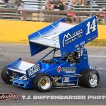 Davey Hamilton Jr. smoking the tire at Berlin Raceway. (T.J. Buffenbarger Photo)