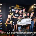 Jake Trainor and his crew in victory lane Saturday night at Berlin Raceway. (T.J. Buffenbarger Photo)