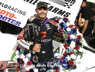 Kyle Larson cashed $21,000 in his sixth Front Row Challenge Victory in Oskaloosa Monday (Paul Arch Photo)