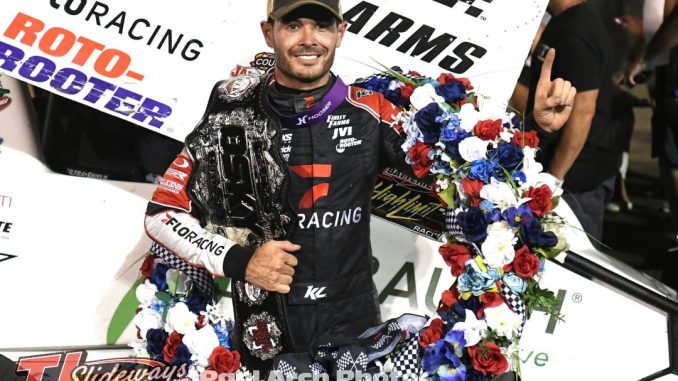 Kyle Larson cashed $21,000 in his sixth Front Row Challenge Victory in Oskaloosa Monday (Paul Arch Photo)