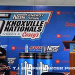 Wade Aunger (R) moderating the press conference leading into the 65th NOS Energy Drink Knoxville Nationals presented by Casey's with Rico Abreu (L). (T.J. Buffenbarger Photo)