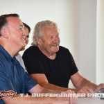 Dave Argabright and Steve Kinser during the members only book signing at the National Sprint Car Hall of Fame and Museum. (T.J. Buffenbarger Photo)