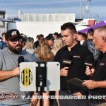 (L to R) Dominic Scelzi, Connor Wade, and Dave Rieff while doing the pre-race show for DIRTVision Thursday night at Knoxville Raceway. (Mark Funderburk Photo)