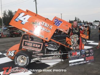 Brandon Carlson in victory lane at Saratoga Speedway. (David Sink Photo)