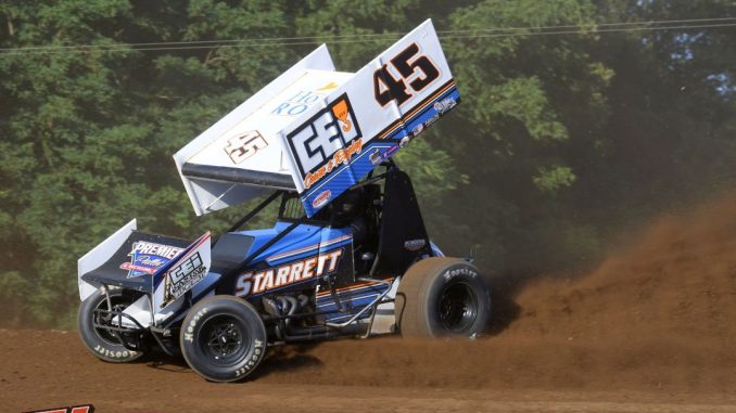 Cale Thomas with four in the fluff at Butler Motor Speedway on Saturday. (T.J. Buffenbarger Photo)