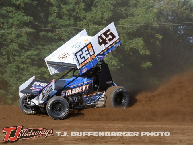 Cale Thomas with four in the fluff at Butler Motor Speedway on Saturday. (T.J. Buffenbarger Photo)