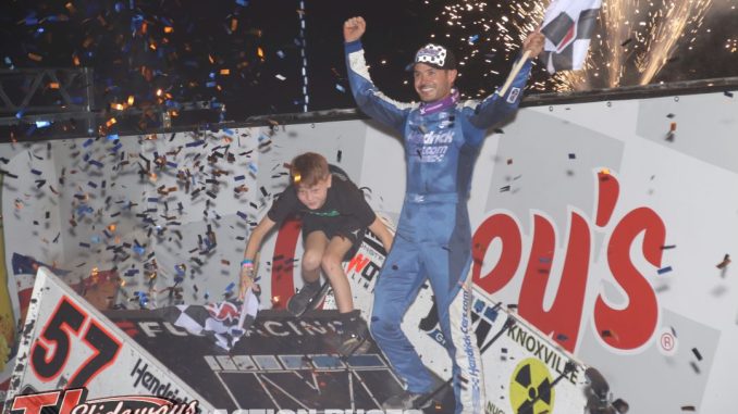 Kyle Larson after winning the 65th Knoxville Nationals. (Action Photo)