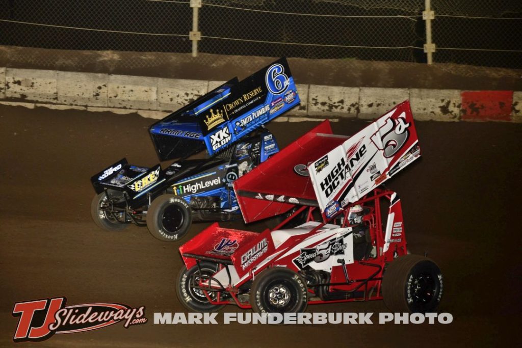 Will Armitage (#6) acing with Zach Daum (#5D) Friday at Jacksonville Speedway. (Mark Funderburk Photo)