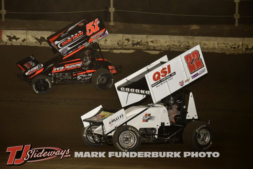 Riley Goodno (#22) racing with Joe B Miller (#51B) Friday at Jacksonville Speedway with the Interstate Racing Association. (Mark Funderburk Photo)