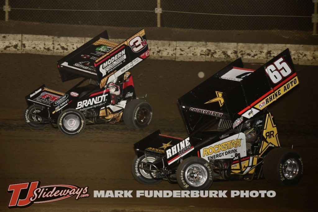 Jake Neuman (#3N) racing with Jordan Goldesberry (#65) Friday at Jacksonville Speedway. (Mark Funderburk Photo)
