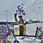 Donny Schatz after winning the Saturday afternoon feature at Knoxville Raceway. (Mark Funderburk Photo)