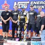 Donny Schatz and crew after winning the Saturday afternoon feature at Knoxville Raceway. (Mark Funderburk Photo)