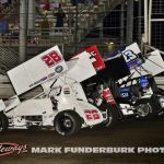 The parade lap for Wednesday night's prelminary feature with Jace Park (#28), Cole Macedo (#2C), Chase Dietz (#23), and Sye Lynch (#42). (Mark Funderburk Photo)