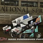 Rees Moran (#45) and Danny Sams III (#24D) Wednesday night at Knoxville Raceway. (Mark Funderburk Photo)