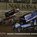 Jack Dover (#53) and Steven Snyder Jr. (#51) racing for position Wednesday night at Knoxville Raceway. (Mark Funderburk Photo)