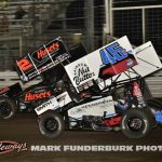 David Gravel (#2) and Rees Moran (#45x) racing for position Wednesday at Knoxville Raceway. (Mark Funderburk Photo)