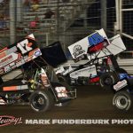 Brock Zearfoss (#17GP) and Rees Moran (#45X) racing for position Wednesday night at Knoxville Raceway. (Mark Funderburk Photo)
