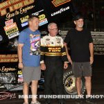 (L to R) Byron Reed, Sammy Swindell, and Chris Santucci after Swindell's final laps in the TMC car at the 65th Knoxville Nationals. (Mark Funderburk Photo)