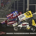 Rico Abreu (#14) racing with Tanner Holmes (#13) Saturday during the 65th Knoxville Nationals. (Mark Funderburk Photo)