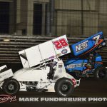 Jace Park (#28) racing with Tyler Courtney (#7) during the finale of the 65th Knoxville Nationals. (Mark Funderburk Photo)