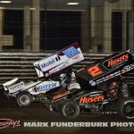 Buddy Kofoid (#83) racing with David Gravel (#2) for position Saturday during the finale of the 65th Knoxville Nationals. (Mark Funderburk Photo)