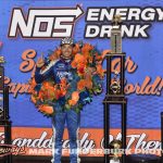 Kyle Larson after winning the 65th Knoxville Nationals. (Mark Funderburk Photo)