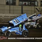 Parker Price-Miller (#71) racing with Buddy Kofoid (#83JR) Thursday at Knoxville Raceway. (Mark Funderburk Photo)