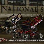 Tanner Thorson (#88) racing with Skylar Gee (#16C) at Knoxville Raceway. (Mark Funderburk Photo)