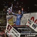 Kyle Larson celebrating his victory Thursday night at Knoxville Raceway. (Mark Funderburk Photo)