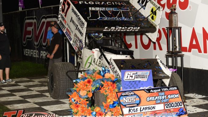 Kyle Larson's winner car after the 65th Knoxville Nationals. (Mark Funderburk Photo)