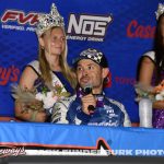 Kyle Larson in the post race press conference after the 65th Knoxville Nationals. (Mark Funderburk Photo)