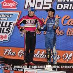 Garet Wiliamson discussing tGaret Wiliamson discussing the feature event with Kyle Larson. (Mark Funderburk Photo)he feature event with Kyle Larson. (Mark Funderburk Photo)