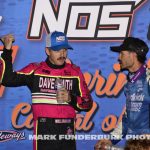 Garet Wiliamson discussing the feature event with Kyle Larson. (Mark Funderburk Photo)