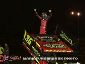 Landon Miner won the 305 sprint car feature Friday at Jacksonville Speedway. (Mark Funderburk Photo)