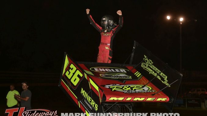 Landon Miner won the 305 sprint car feature Friday at Jacksonville Speedway. (Mark Funderburk Photo)
