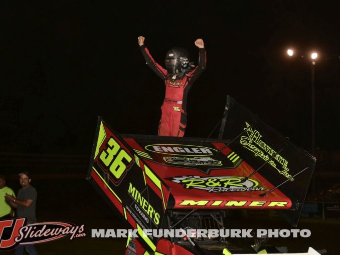 Landon Miner won the 305 sprint car feature Friday at Jacksonville Speedway. (Mark Funderburk Photo)