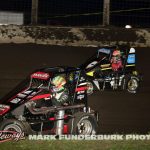 Mitchell Davis (#56) racing with Mario Clouser (#75) Friday at Lincoln Speedway. (Mark Funderburk Photo)