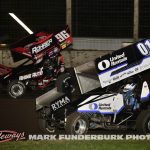 Justin Standridge (#01) racing with Jake Blackhurst (#96) Friday at Lincoln Speedway. (Mark Funderburk Photo)