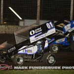 Justin Standridge (#01) racing with Logan Faucon (#52F) Friday at Lincoln Speedway. (Mark Funderburk Photo)