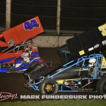 Shane O’Banion (#33S) racing with Cory Bruns (#44) Friday at Lincoln Speedway. (Mark Funderburk Photo)