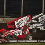 Zach Daum (#5D) racing with Brayton Lynch (#29) Friday at Lincoln Speedway. (Mark Funderburk Photo)