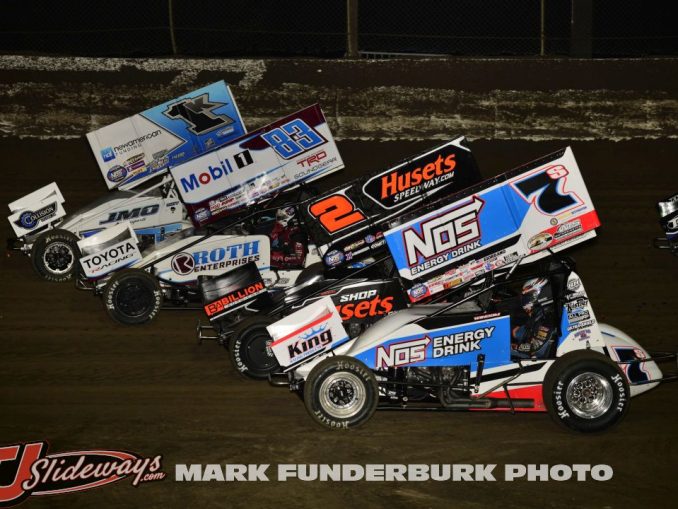 The World of Outlaws parade lap during the Ironman 55 weekend at I-55 Federated Auto Parts Raceway. (Mark Funderburk Photo)