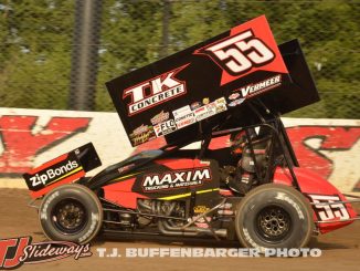 Kerry Madsen driving the Vermeer #55 car earlier this season at Eldora Speedway. (T.J. Buffenbarger Photo)