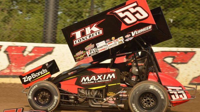 Kerry Madsen driving the Vermeer #55 car earlier this season at Eldora Speedway. (T.J. Buffenbarger Photo)